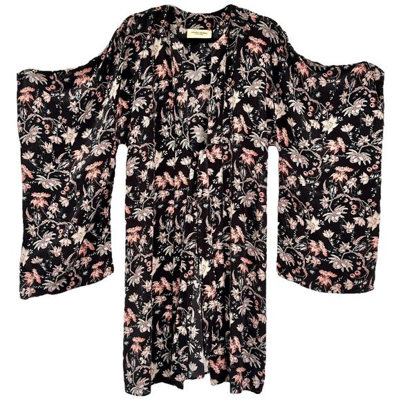 Adriana Degreas 100% Silk Kimono robe coverup floral front knot tie resort OS